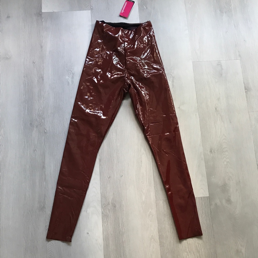 COMMANDO FAUX PATENT LEATHER LEGGINGS BURGUNDY WOMENS SMALL